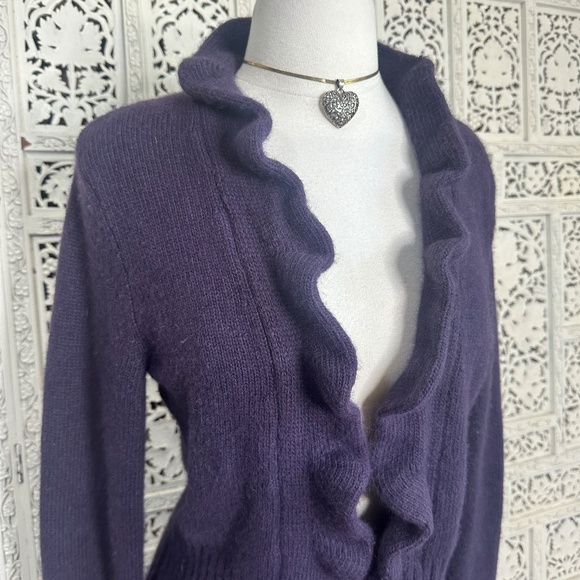 Valerie Bertinelli Wool Angora Purple Eggplant Ruffle Y2K Soft Cardigan Sz M - Picture 2 of 8